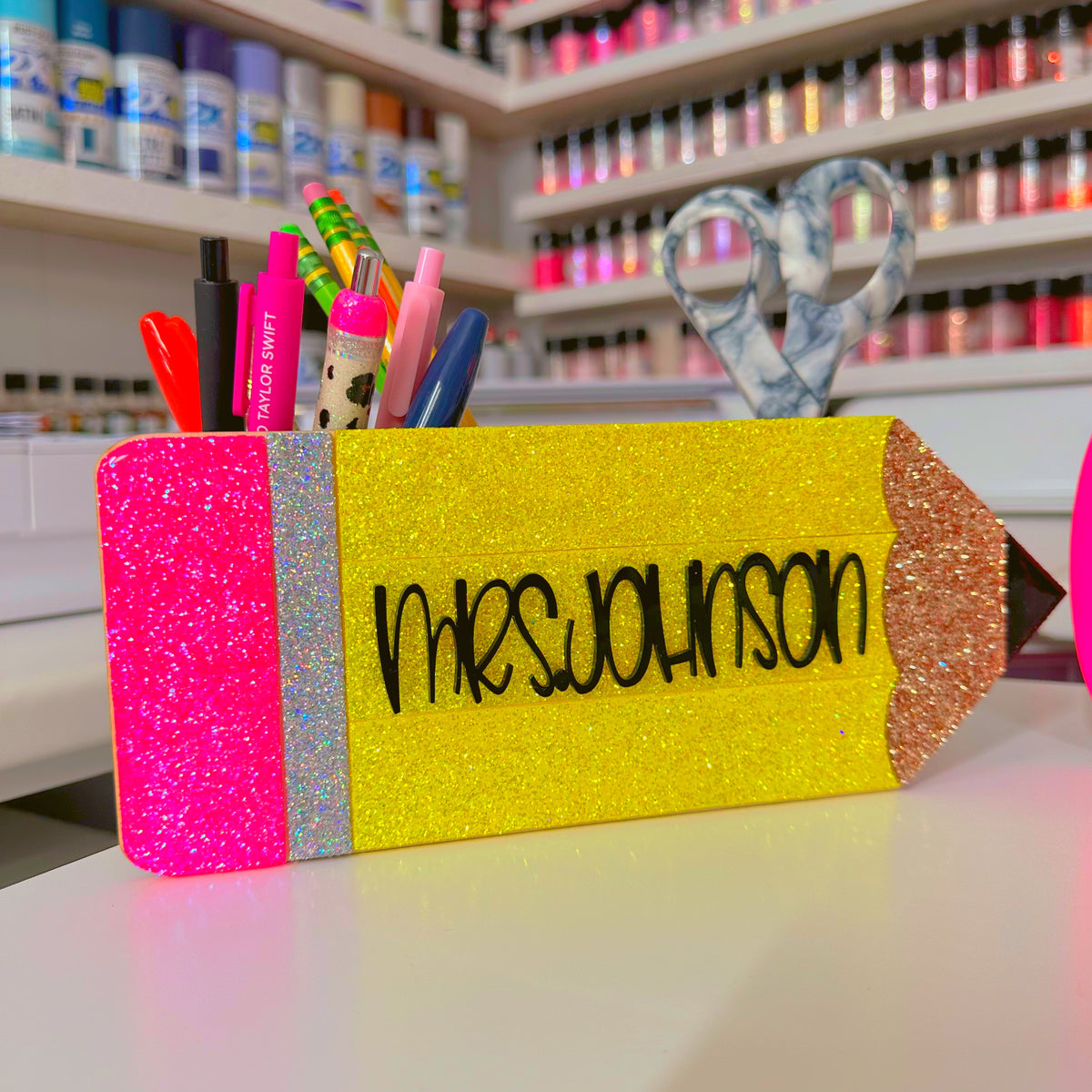 SIPLIV Glitter Bling Pen Holder Makeup Brush Holder PU Leather