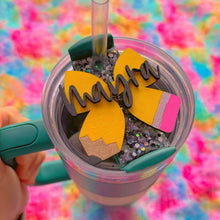 Load image into Gallery viewer, Coquette Teacher Pencil Bow Stanley Topper Pre-Order