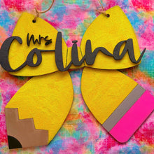 Load image into Gallery viewer, Coquette Teacher Pencil Bow Wooden Door Sign Pre-Order