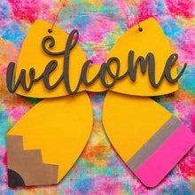 Load image into Gallery viewer, Coquette Teacher Pencil Bow Wooden Door Sign Pre-Order