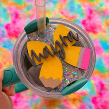 Load image into Gallery viewer, Coquette Teacher Pencil Bow Stanley Topper Pre-Order