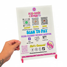 Load image into Gallery viewer, Personalized UV Printed QR Code Payment Sign for Small Businesses | White Acrylic Display
